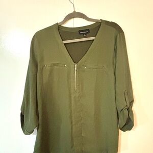 Fortune + Ivy Olive Green Quarter-Zip Tunic Blouse L